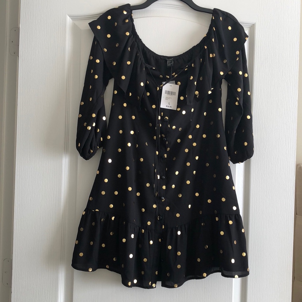 Forever 21 Black & gold polka dot dress